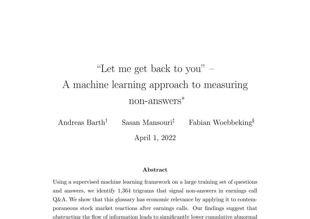 Titelseite des Papers „Let Me Get Back to You“: A Machine Learning Approach to Measuring NonAnswers